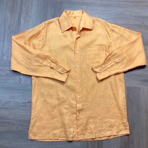 Inserch Italia Shirt Mens Large Orange Linen Long Sleeve Button Up Resort Casual